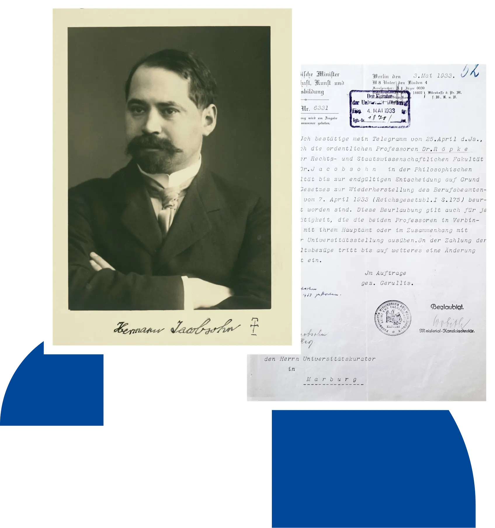 Portrait of Hermann Jacobsohn and historical document